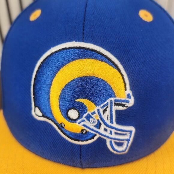 Mitchell Ness Los Angeles LA Rams Fitted 7 3/8 Hat Cap Blue Yellow NFL 100% Wool - Picture 3 of 11